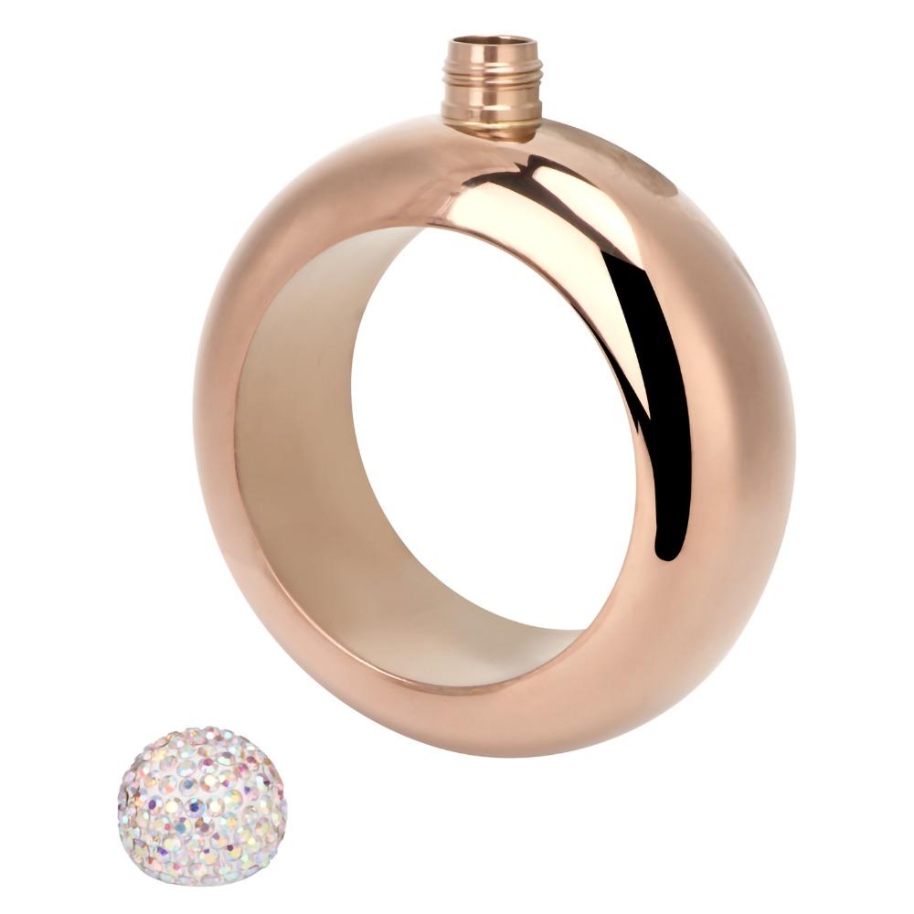 Stainless Steel Alcohol Jug Bracelet Gold Rhinestones Lid Bangle Hip Flask Bars