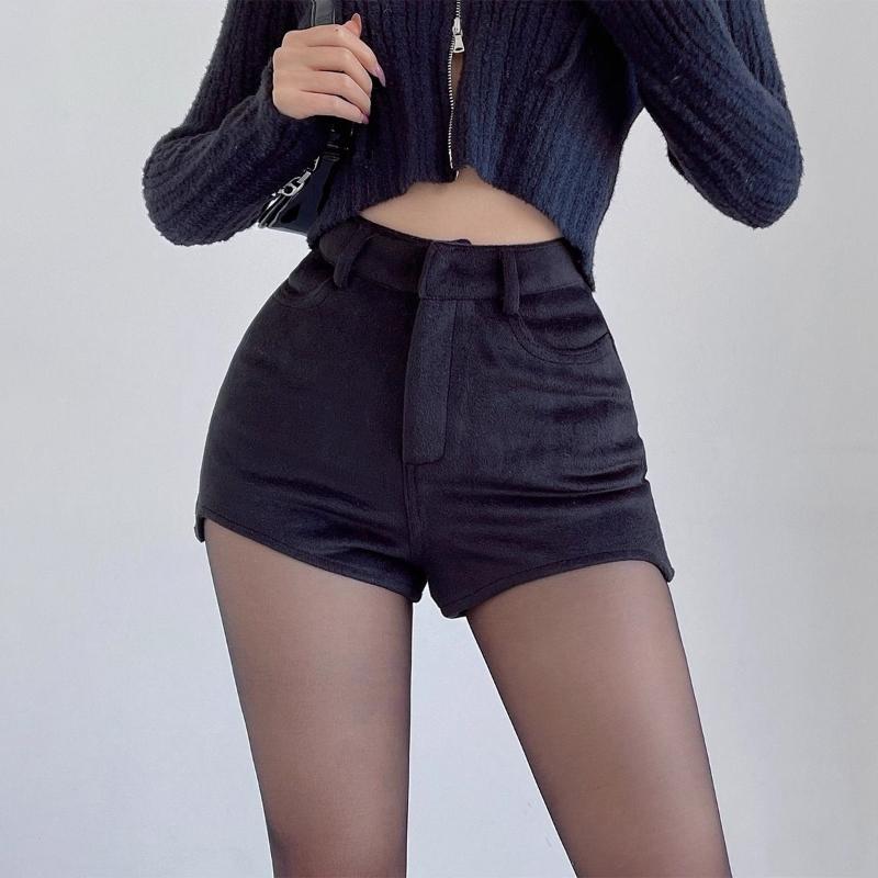 Sexy Shorts Women Winter Fashion New Irregular High Waist Solid Slim Wrap Hip Shorts Pockets Streetwear Female Casual