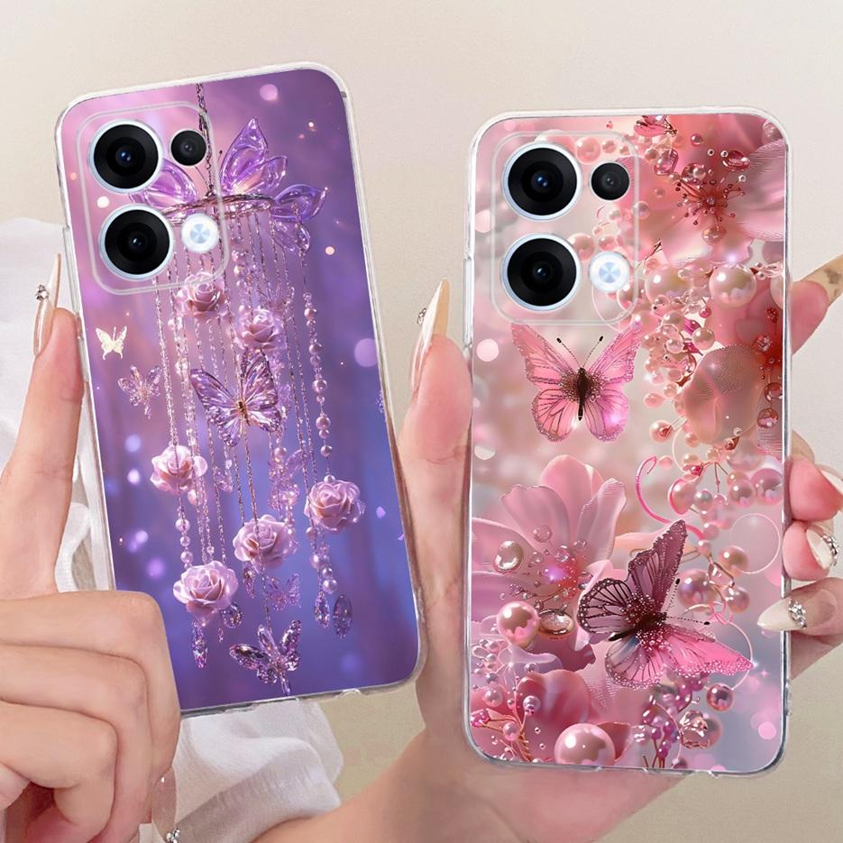 For Oppo Reno13 Pro Case CPH2697 Luxury Flowers Butterfly Painted Cover Soft Slim Phone Case For Oppo Reno 13 Pro Reno13 5G Bags