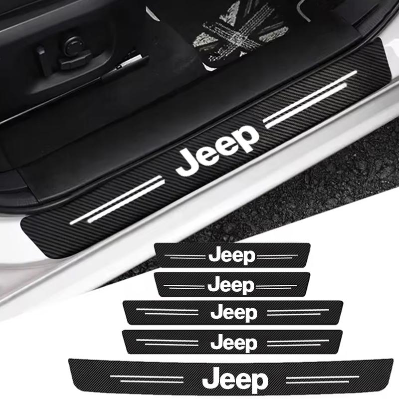 Автомобильные наклейки на пороги из углеродного волокна с логотипом для Jeep Grand Cherokee Wrangler JK Gladiator Compass Renegade Patriot