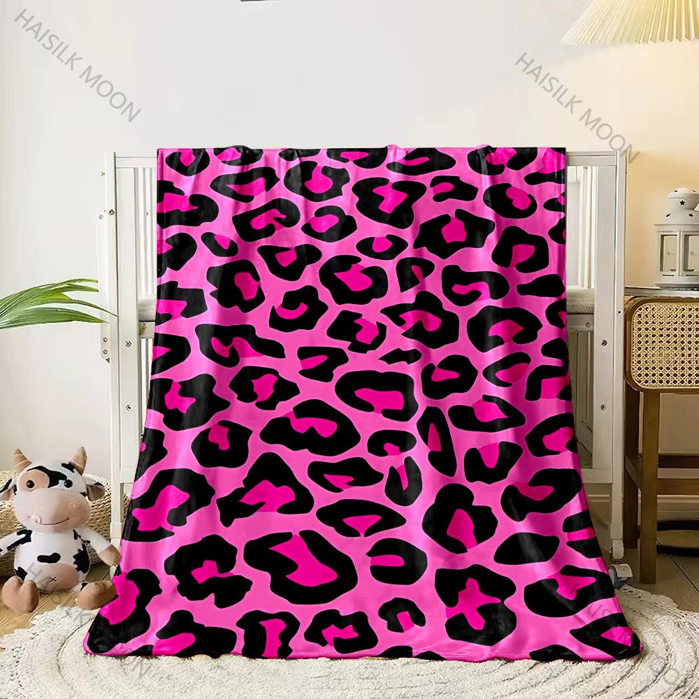 3D Colorful Leopard Theme Print Flannel Blanket Children's Air Conditioning Blanket Lunch Blanket for Daughter Girlfriend Gifts