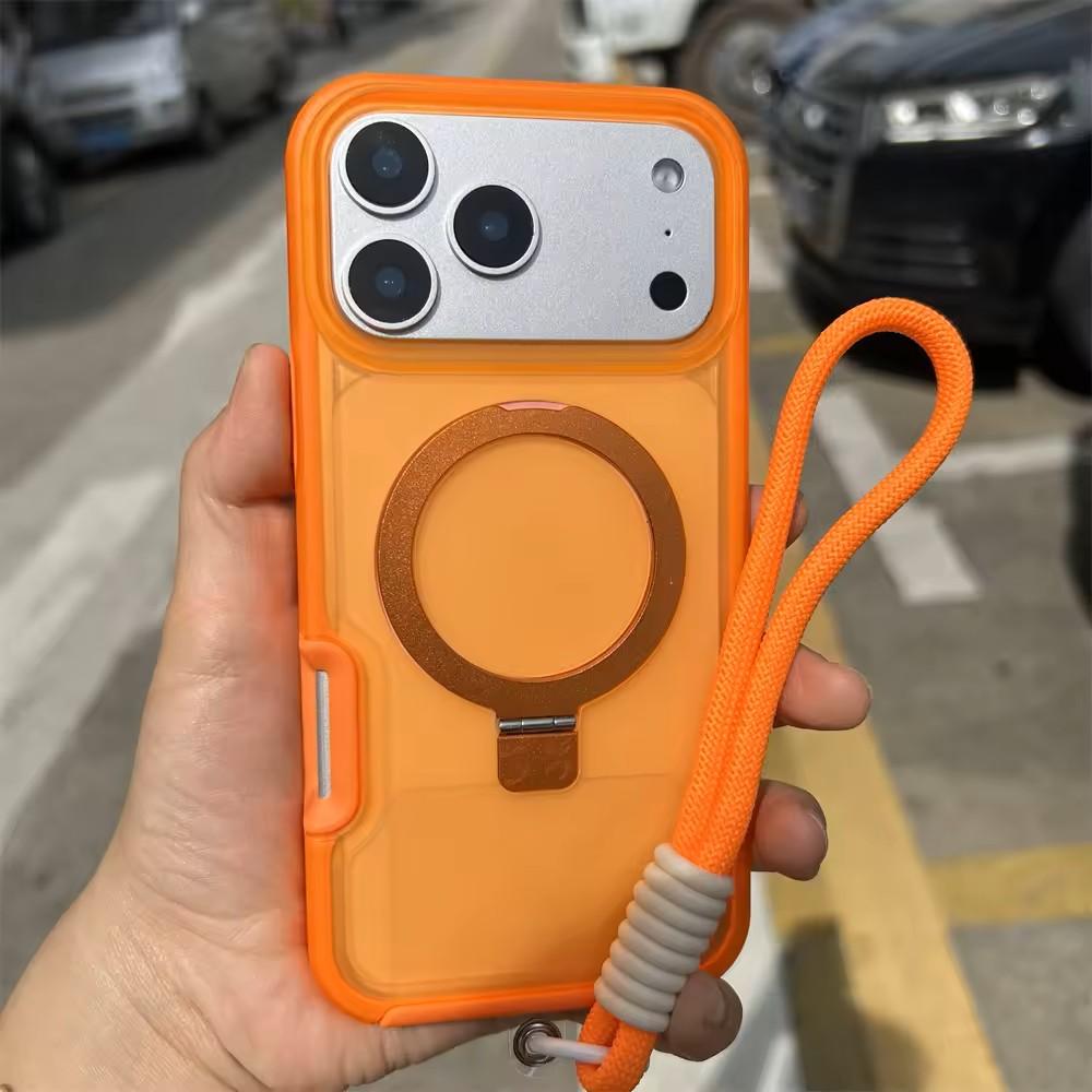 Роскошный матовый противоударный чехол с магнитной зарядкой Ott для iPhone Air 17 16 15 14 Plus Pro Max из TPU+PC с подставкой и ремешком для руки