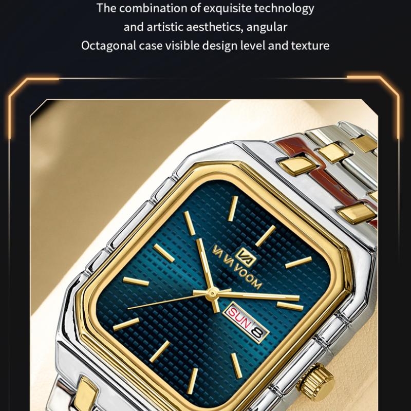 Деловые повседневные мужские часы Простые светящиеся квадратные Постепенно золотые Стальной ремешок Мужские часы