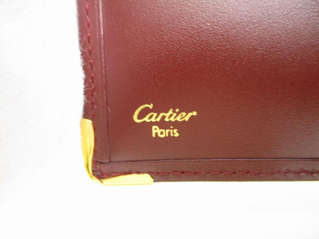 Оригинальный мужской кошелек-портмоне Cartier Must de Cartier из бордовой кожи с клапаном #a773 Отреставрированный