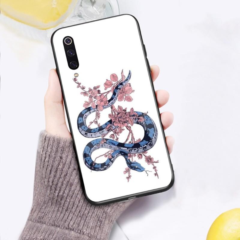 Чехол для телефона со змеей и цветком для Xiaomi 12 11T 10 9 Redmi Note 11 10 10S Pro Redmi 9 9A 8, черный стеклянный чехол для телефона из поликарбоната
