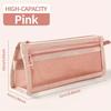 Desk Storage Morandi Grid Mesh Pencil Case, Clear Double-layer Cosmetic Makeup Bag with Zipper & Handle