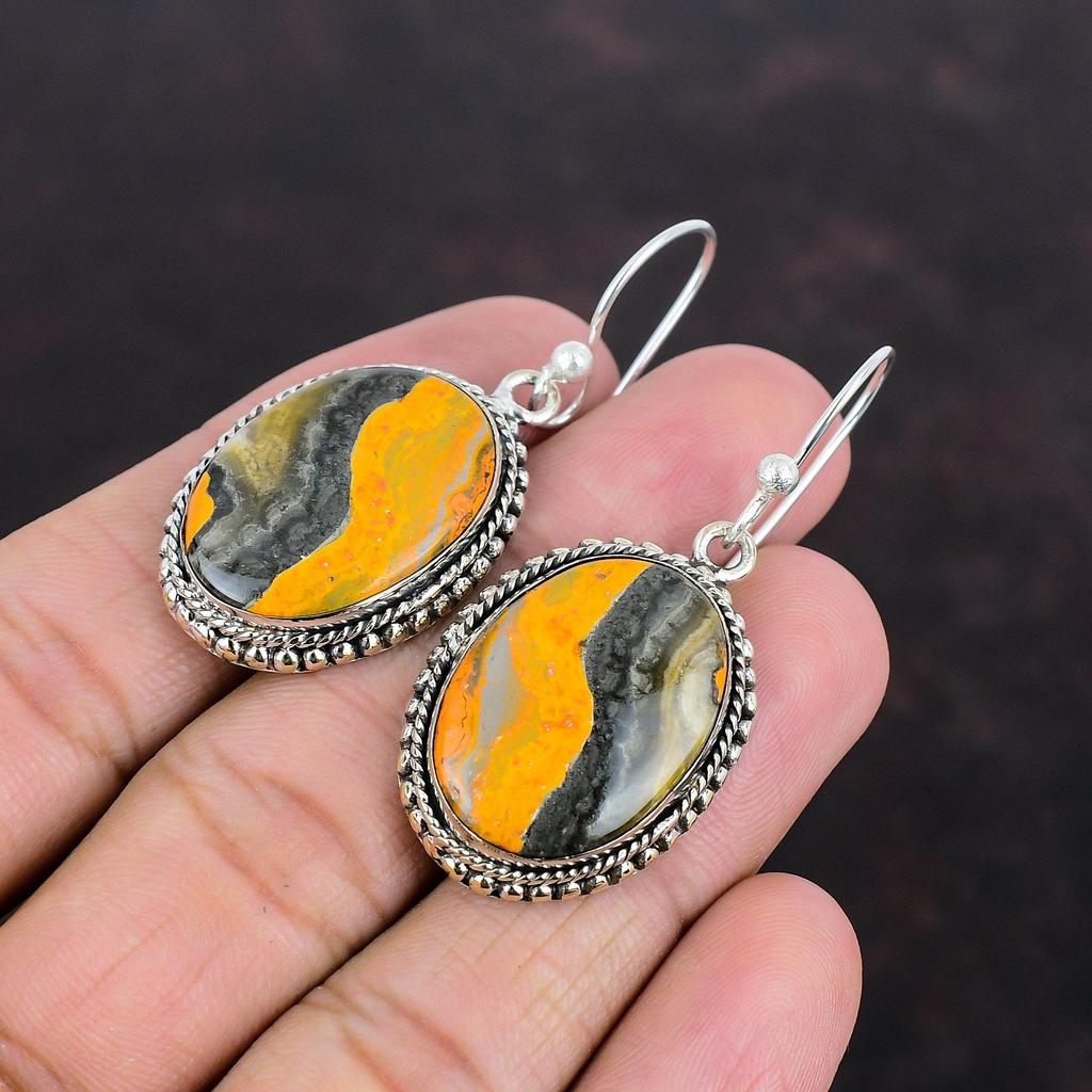 Bumble Bee Jasper Earring 925 Sterling Silver Earrings Gemstone Jewelry Vintage Earring Handmade Earring Birthstone Jewelry Gifts For Women
