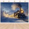 1 Polar Express background banner - Retro steam locomotive in snowy winter, falling snowflakes, Christmas, wedding, birthday