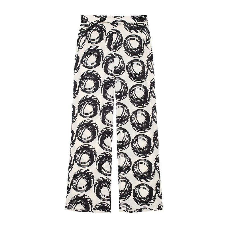 Fashion Style 2024 Spring New Arrival Women's Clothing Temperament Long Sleeve Lapel Print Shirt High Waist Pants 4043045