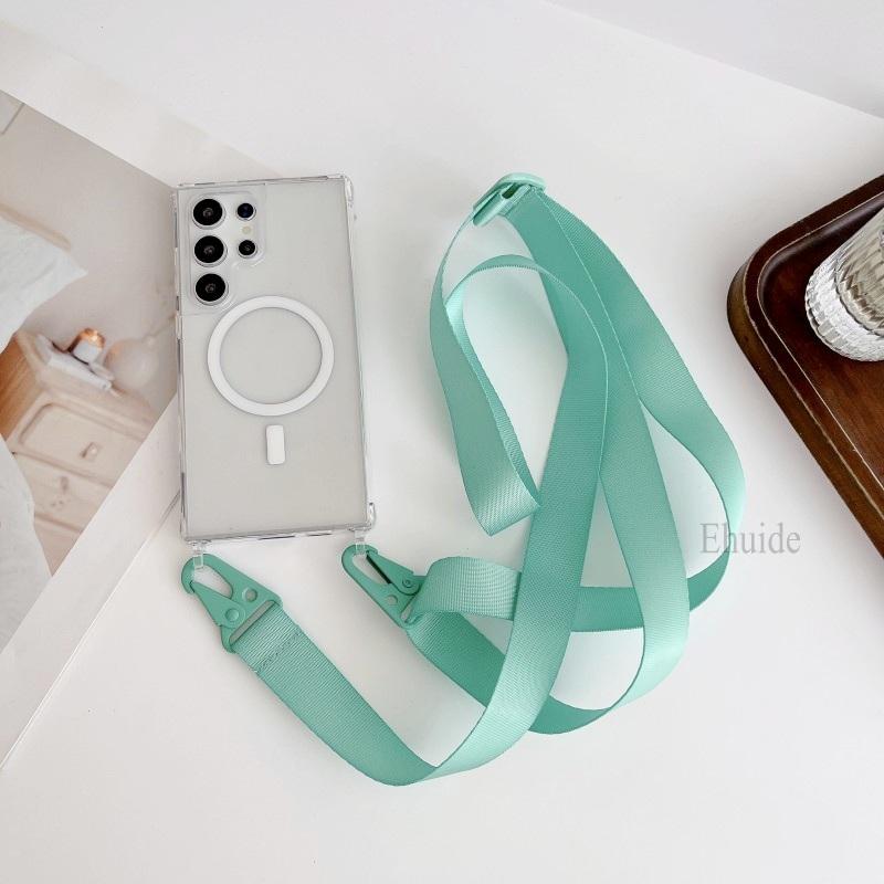 Lanyard Magnetic Case For Samsung Galaxy S25 Plus S23 S24 Ultra Magsafe Crossbody Strap Wireless Charging Acrylic Clear Cover