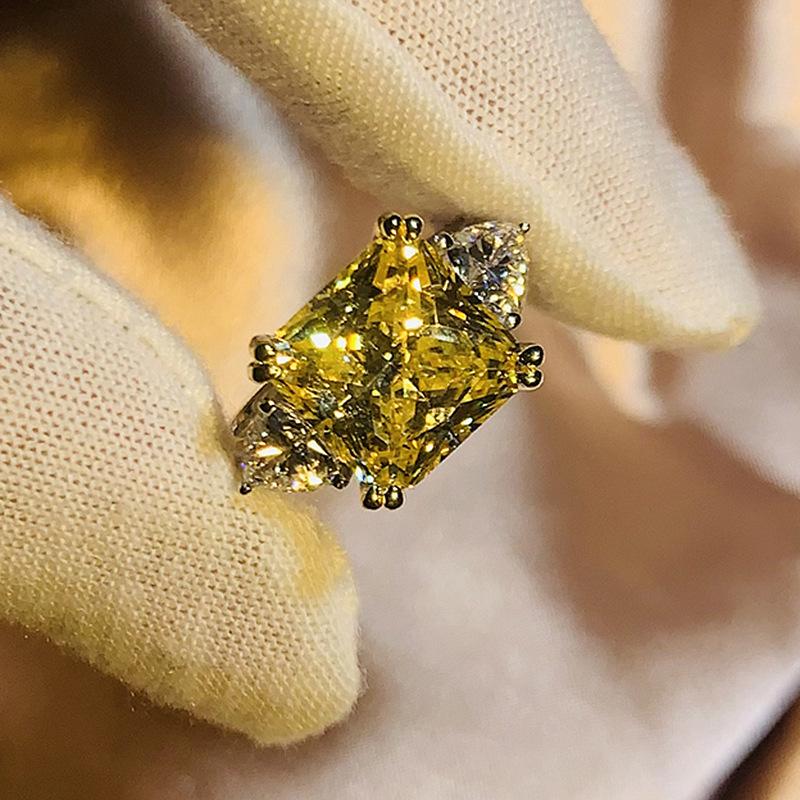 Кольцо-симуляция с желто-розовым бриллиантом огранки «кушон» 5 карат из стерлингового серебра 925 пробы от храма Луоси для женщин