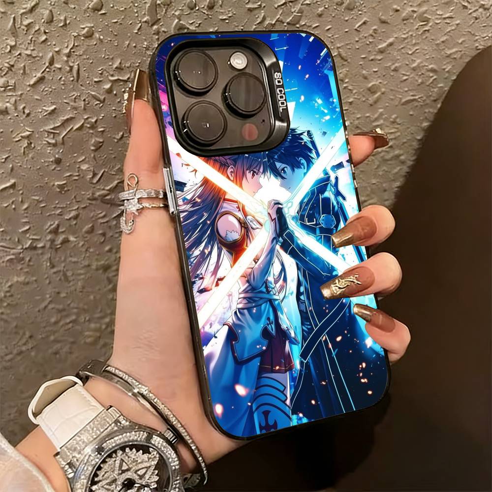 Аниме Кирито и Асуна Чехол для телефона для iPhone 17,16,15,14,13,12,11 Plus,Pro Max,XS,Разноцветный Серебристо-Черный Чехол