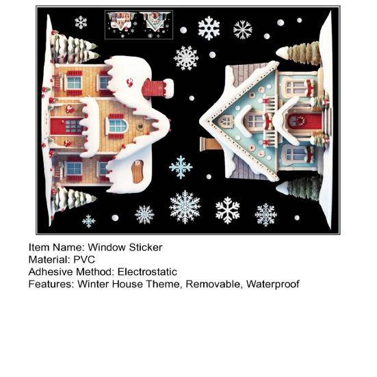 Рождественская двойная наклейка на окно дома, съемная, водонепроницаемая, ПВХ, С Рождеством, зимняя хижина, статическая наклейка на стекло, праздничное украшение для вечеринки, наклейка