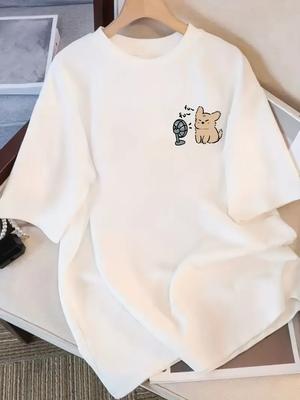 Милая футболка с коротким рукавом и круглым вырезом для женщин с принтом мультяшного животного. Милый и трендовый топ в стиле Y2k. Кавайная женская одежда.