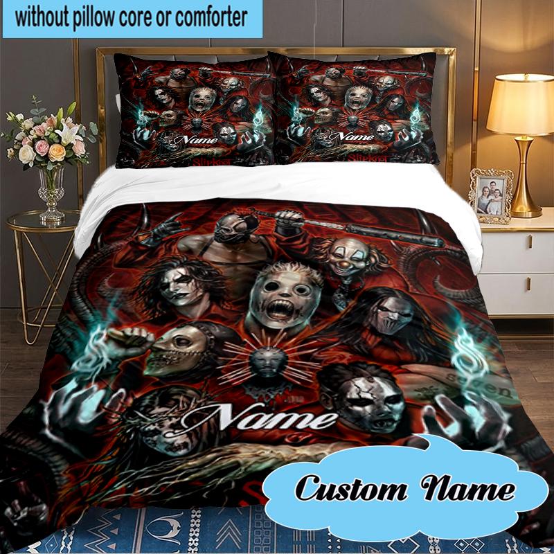 Custom Name Slipk-not Artistic Masks Bedding Set 3pcs, Bedding Set Including 1pc Duvet Cover And 2pcs Pillowcases for Bedroom, Dormitory Gift
