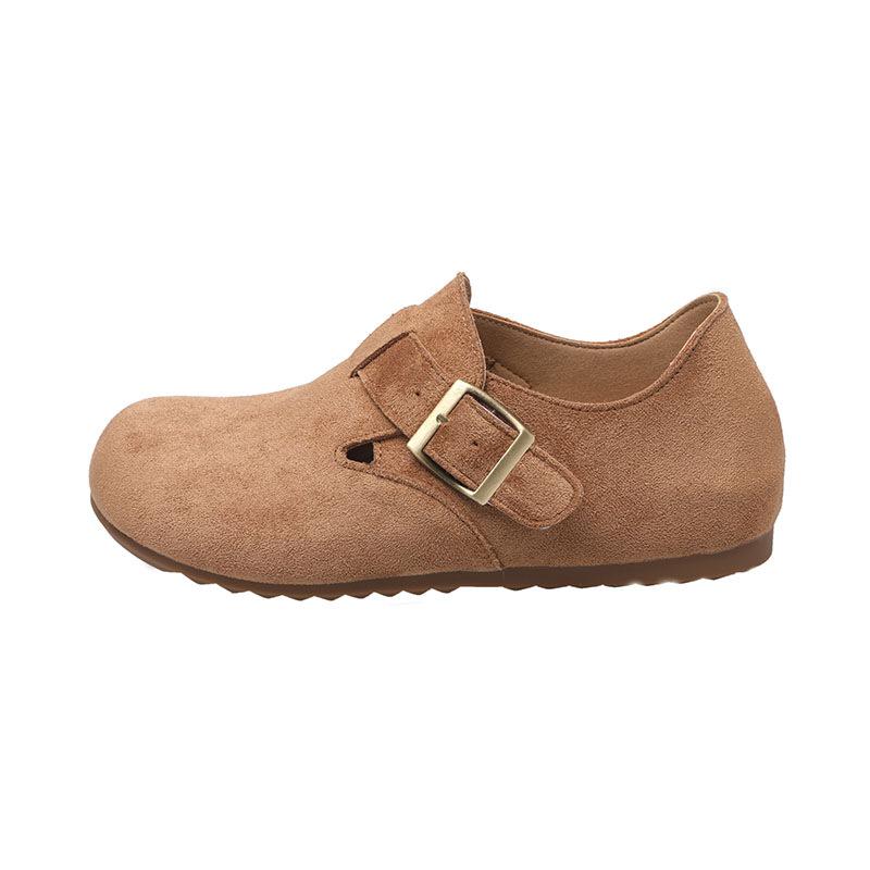 Retro Inner Height Increase Flat Bottom Women's New Comfortable and Lightweight Belt Buckle One Pedal Single Shoe