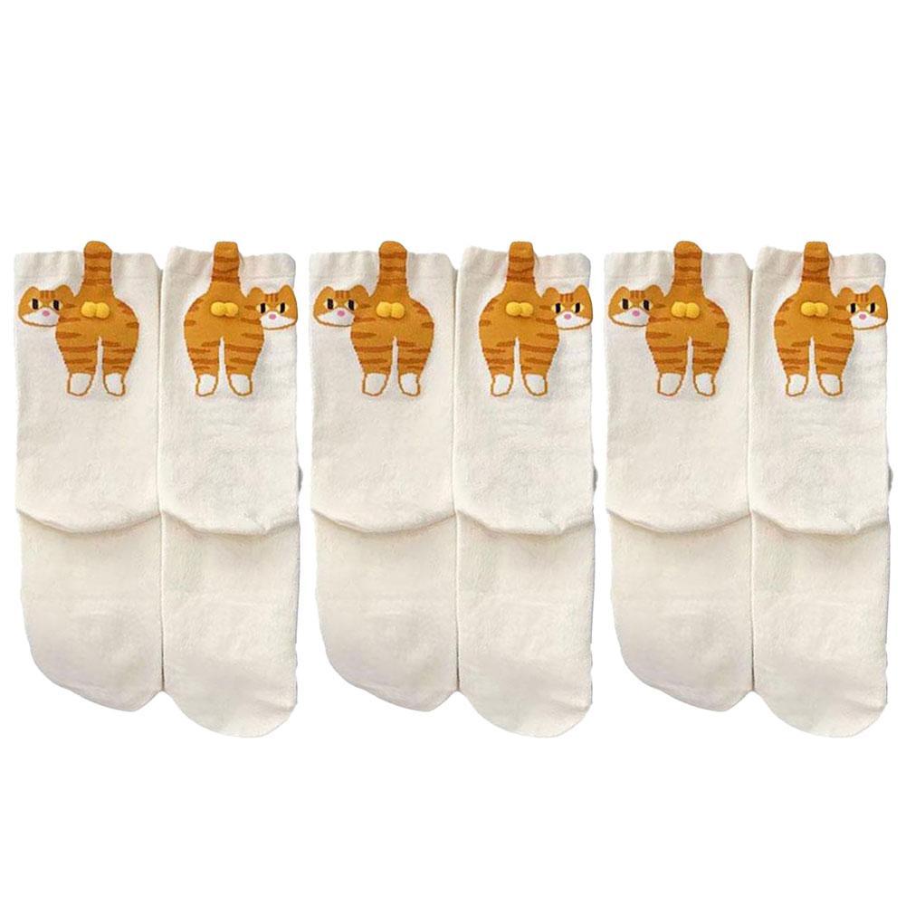 Милые носки с яйцами кошек до середины икры, японские чулки для женщин, осенне-зимние, мягкие, удобные, влагоотводящие, дышащие, парные носки