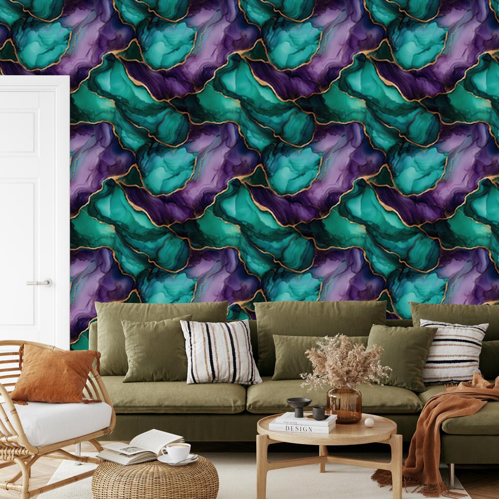 Turquoise, Sea and Indigo Ink Wallpaper for Living Room and Bedroom 50x1000