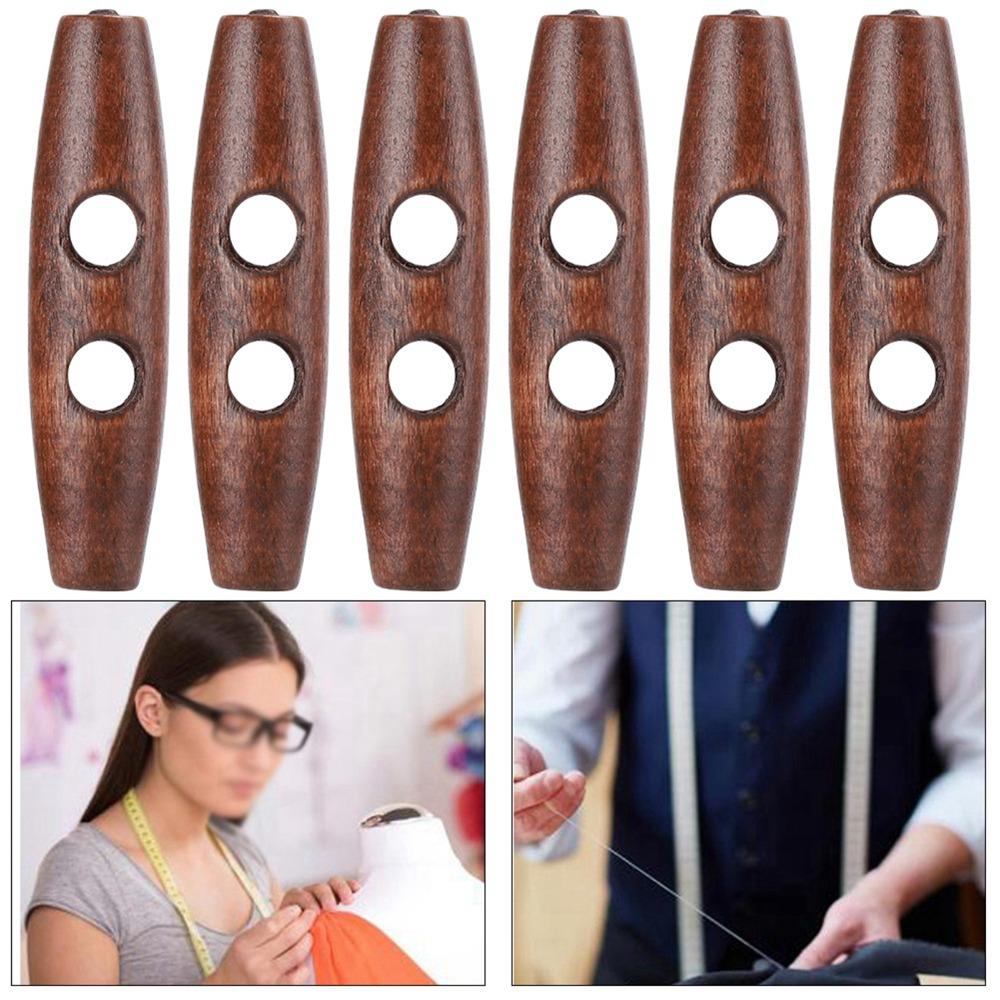 50Pcs 2.0x0.5in 2 Holes Buttons Olive Shape Sewing Buttons Wood Toggle Buttons DIY Clothing