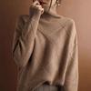 Women's Diamond Pattern Turtleneck Sweater - 2024 Autumn/Winter, Solid Color, Loose Fit, Knitted Pullover