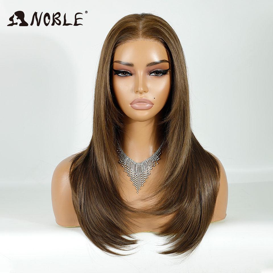 Noble Synthetic Lace Front Wigs For Women 13x3 Straight Lace Wig Pre Plucked Layered Wig Ombre Blonde Brown White Cosplay Wig
