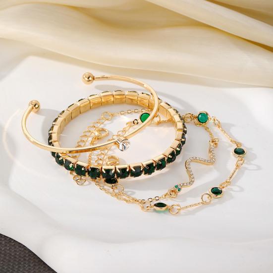 4Pcs/Set Women Bracelet Bangle Hypoallergenic Adjustable Faux Gemstone Rhinestone Snake Bracelet Golden Bangle Fashion