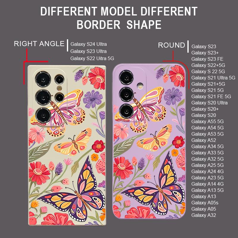 Чехол для телефона с бабочками и цветами для Samsung Galaxy A56 A17 A26 A16 A36 A55 A54 A53 A15 S24 S25 FE S25 S22 S23 Ultra Plus со шнурком, мягкая накладка