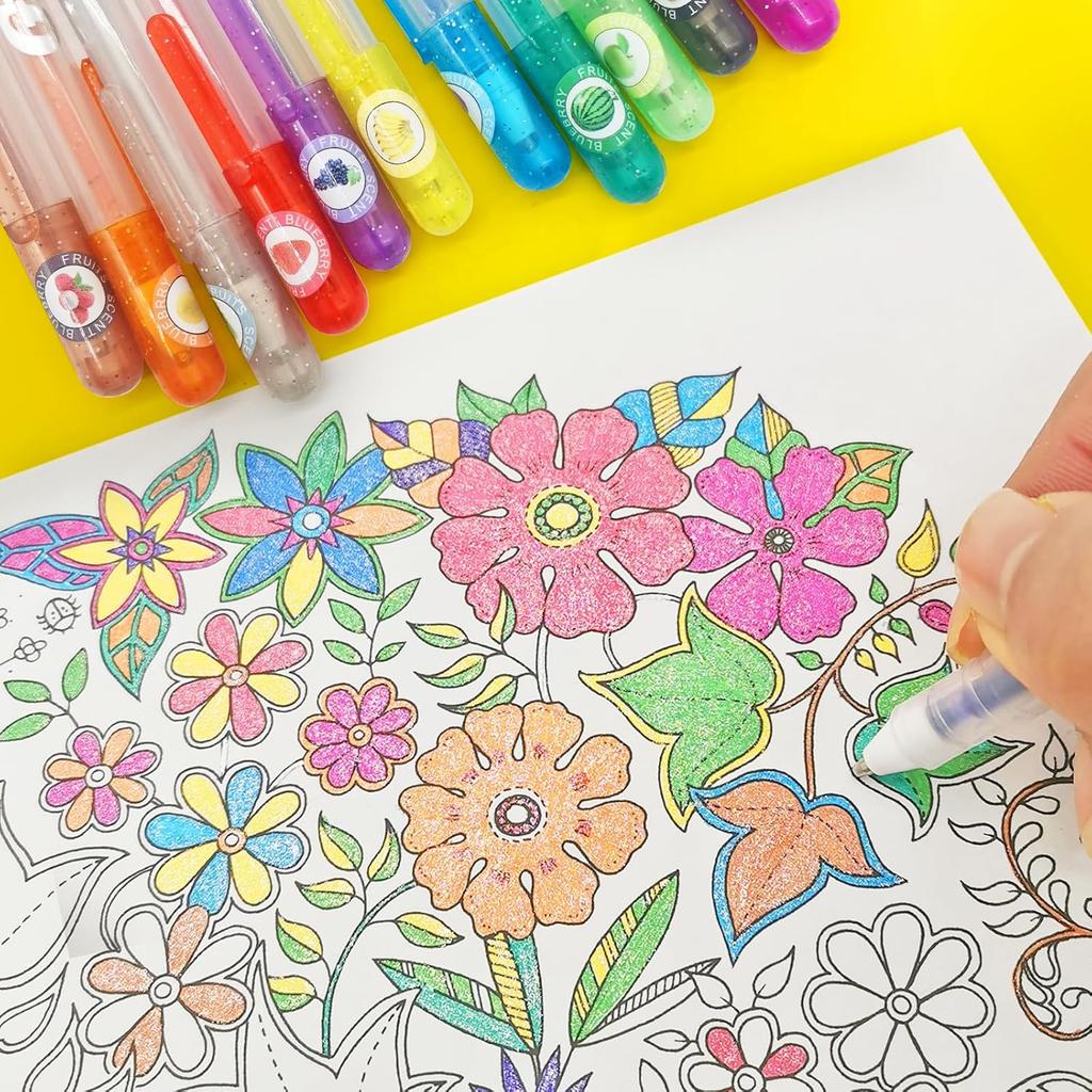 36 PCS Scented Glitter Color Gel Pen Smooth Writing Stationery Kit Cute Smell Good Fruit Flavors Coloring for Girls Kids Art Crafts School Stocking