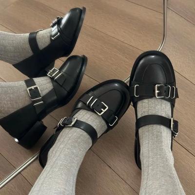 2024 Осень Новые Женские Модные Туфли Мэри Джейн с пряжкой на платформе с мелким носком, Женская Повседневная Обувь на Среднем Каблуке, Туфли-лодочки