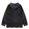 Unisex Oversized Hooded Sweatshirt With Distressed Embroidery Washed Denim Style Streetwear Casual Winter Top