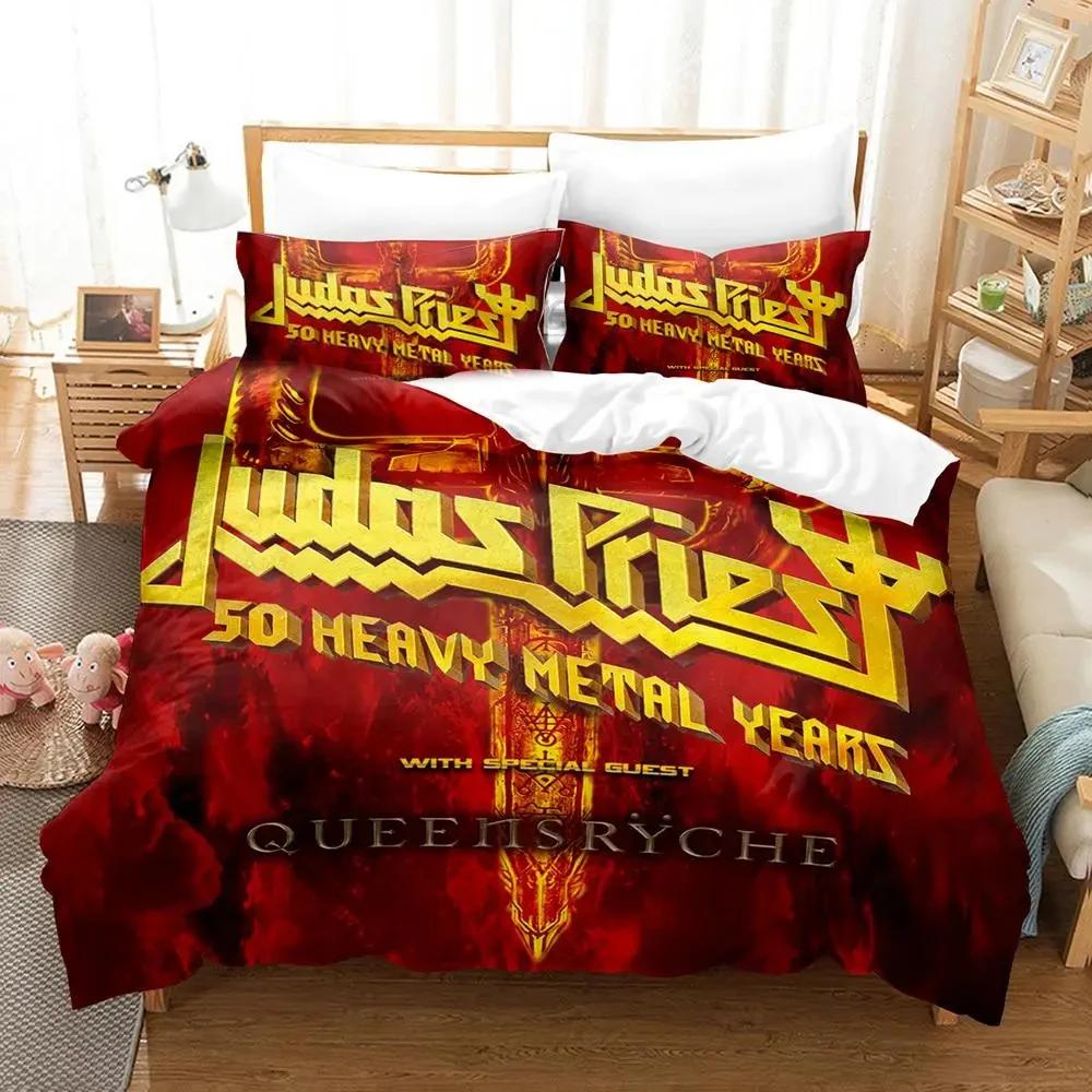 3D Печать Judas Priest Комплект постельного белья Мягкое покрывало Комплект постельного белья Удобное покрывало для одеяла Наволочка Теплое одеяло Размеры King Queen Для мальчиков