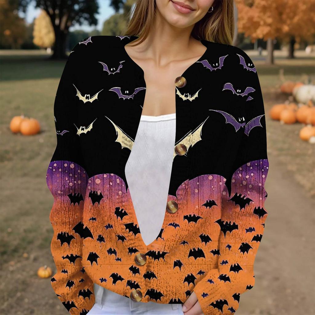 Women's Fashion Printed Long Sleeve Knitted Cardigan Button Down Jacket