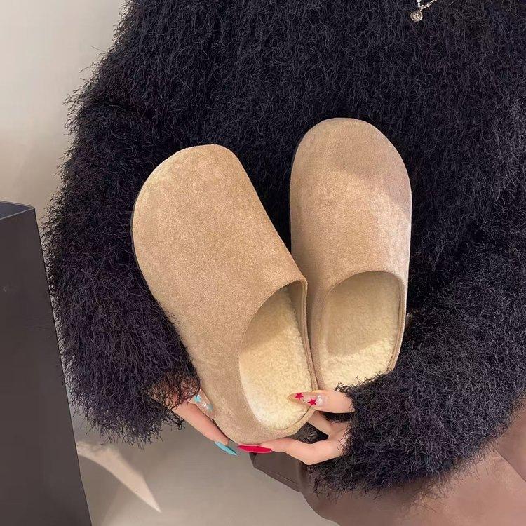 Платформенные Birkenstocks в ретро-стиле, новые бархатные полутапочки с закрытым носком, хлопковые тапочки для осени и зимы