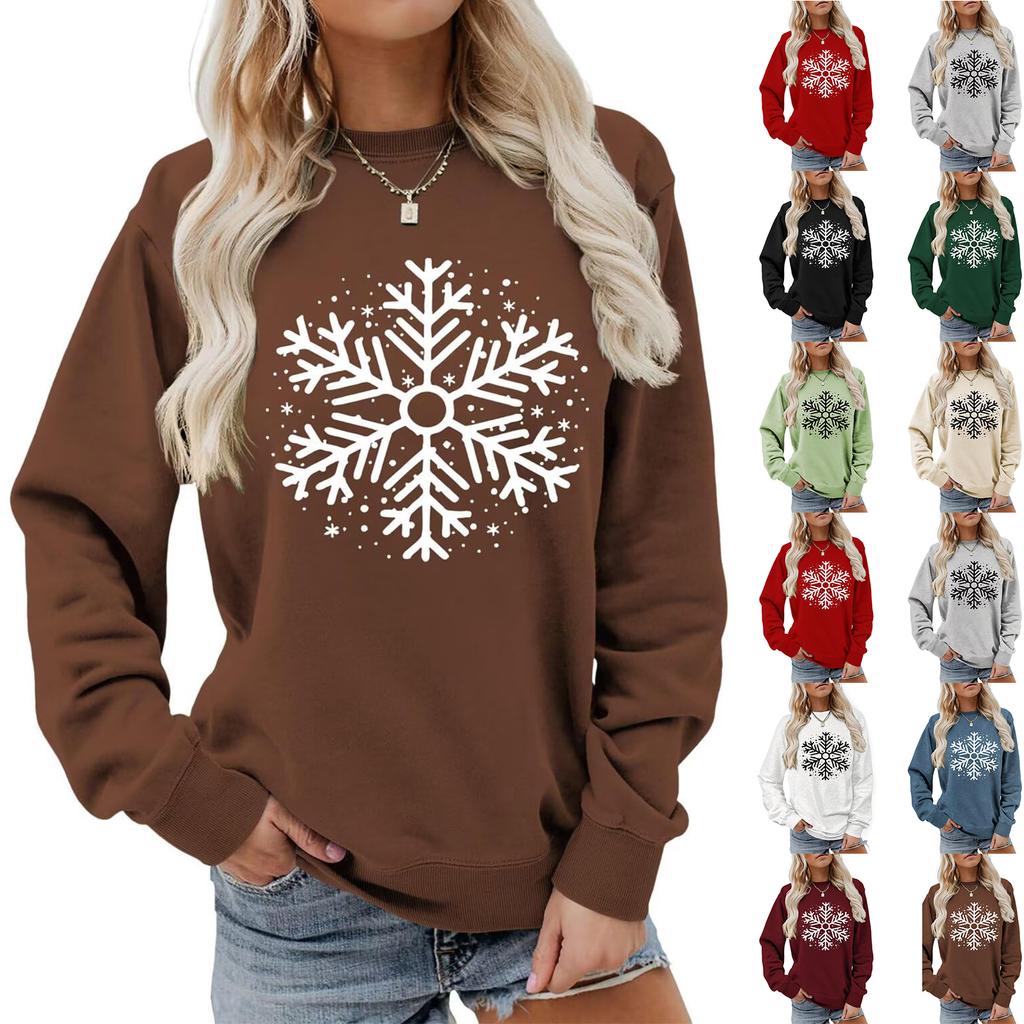 Women's Loose Comfortable Casual And Fashionable Round Neck Snowflake Pattern Printing Long Sleeved Sweatshirt