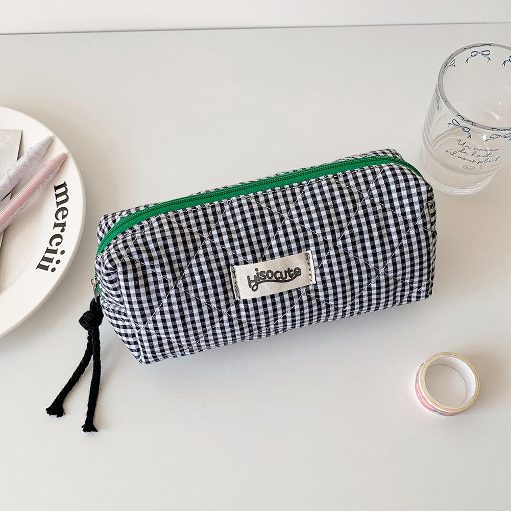 Large Capacity Plaid Cloth Pencil Case Korean Style Cloth Makeup Bag INS Style Student Stationery Storage Bag