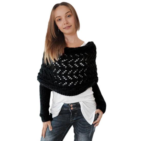 Knitted Cable Wrap Scarf with Sleeves Soft Bohemian Style Shawl Scarf Hollow Crochet Pattern