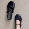 Sheepskin Version~ Minimalist Style Round Head Leather Mary Jane Shoes Women's Retro Word Belt Flat Bottom Comfortable Versatile Small Single Shoes