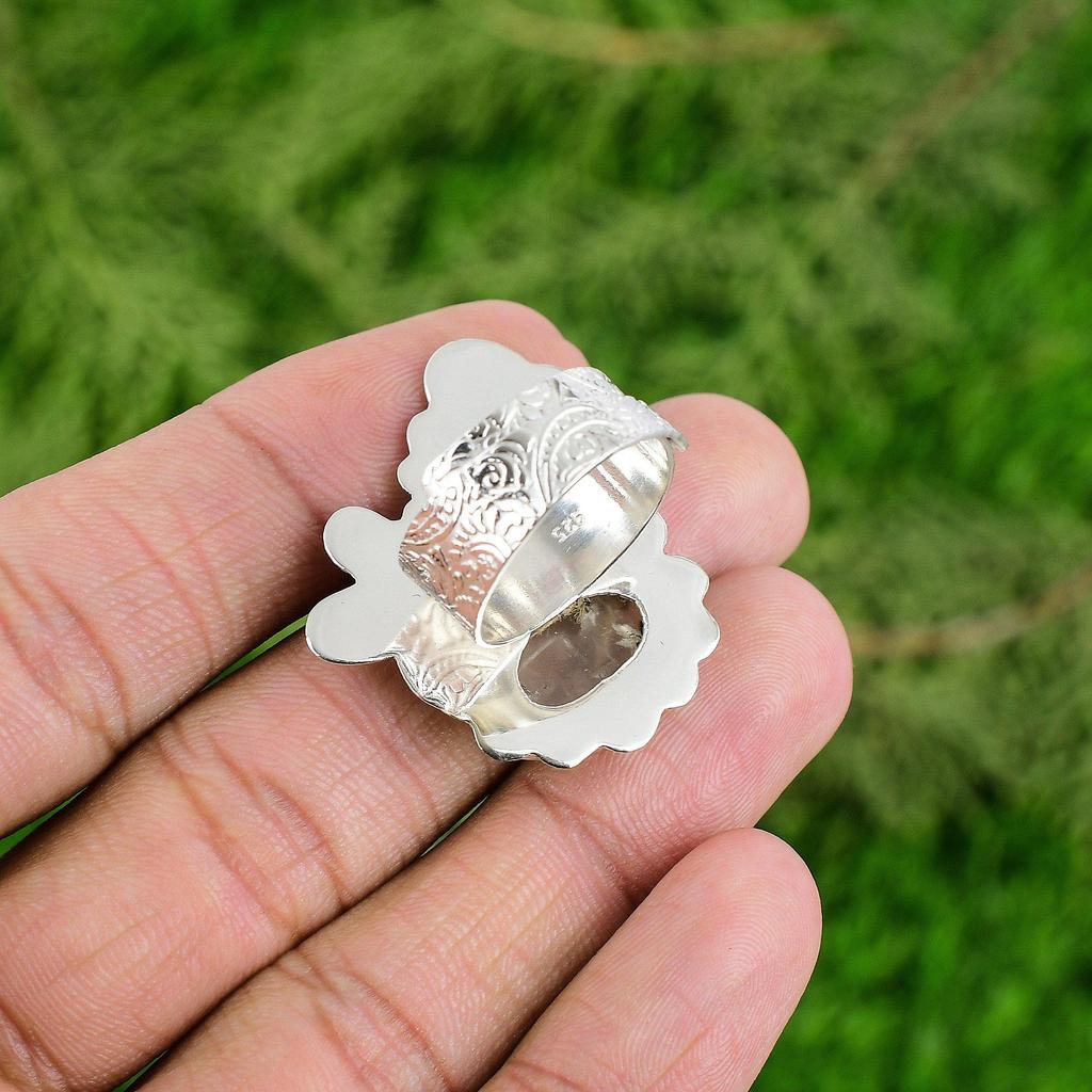 Plume Agate Stone Birthday Promise Bezel Solitaire Ring Jewelry Sterling Silver