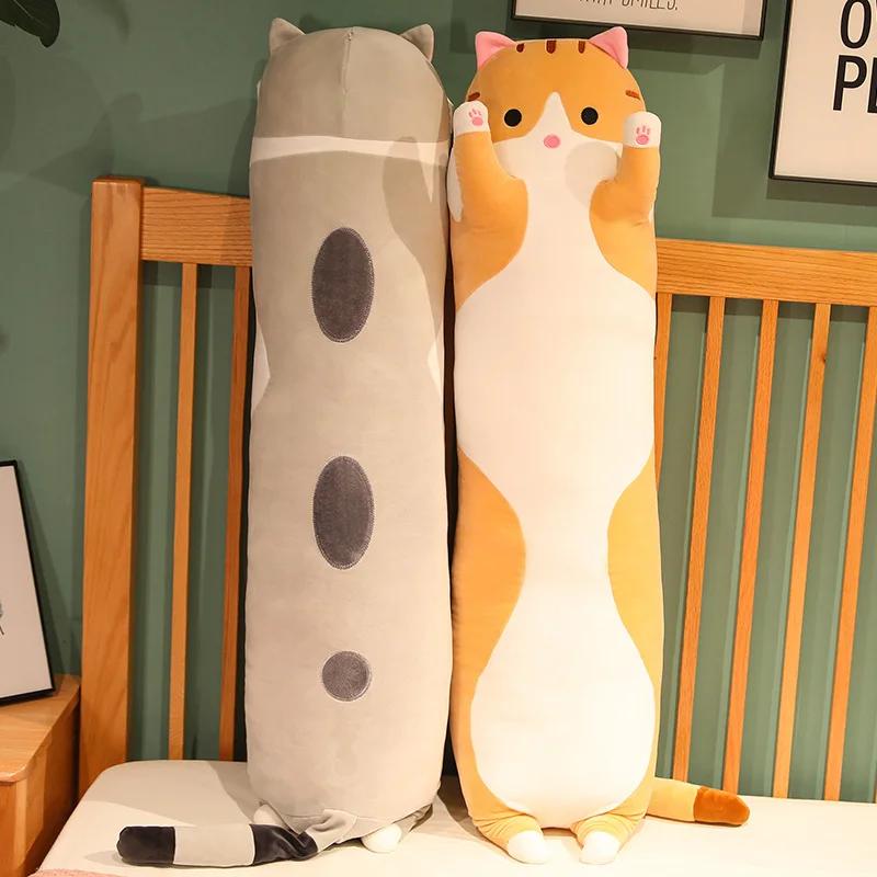 Милая и мягкая длинная плюшевая игрушка-кошка, ультра кавайная кошка, подушка-обнимашка для тела, животное-компаньон для сна, подарок на день рождения детям