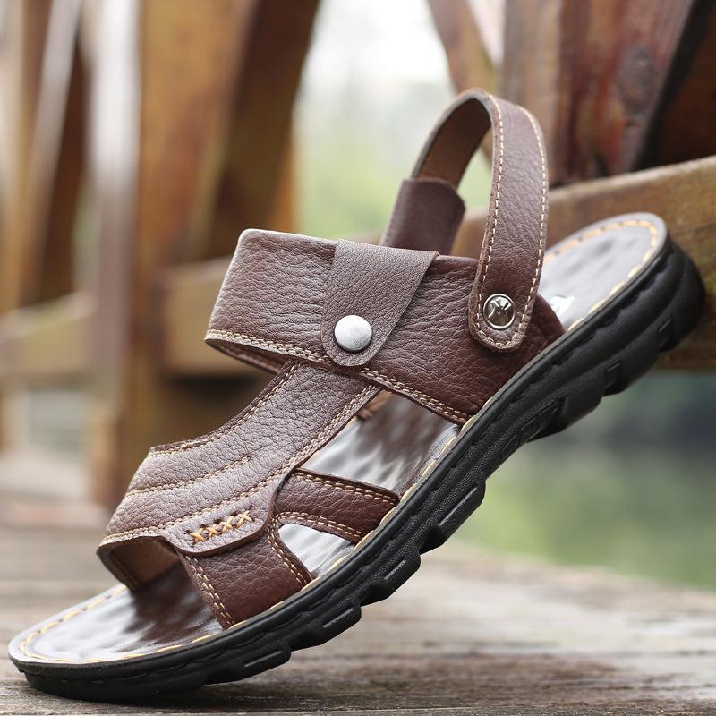 Популярные сандалии мужские летние новые нескользящие пляжные туфли из натуральной коровьей кожи с толстой подошвой мужские повседневные классные тапочки для отдыха на открытом воздухе