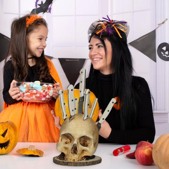 Подставка для ножей в виде черепа, Ужас, Полимерная фигурка черепа, Органайзер для кухонной столешницы, Блок для ножей