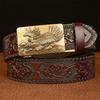 Belt Genuine Leather Belt for Men Carving Pattern Animal Eagle Automatic Buckle Belt Strap