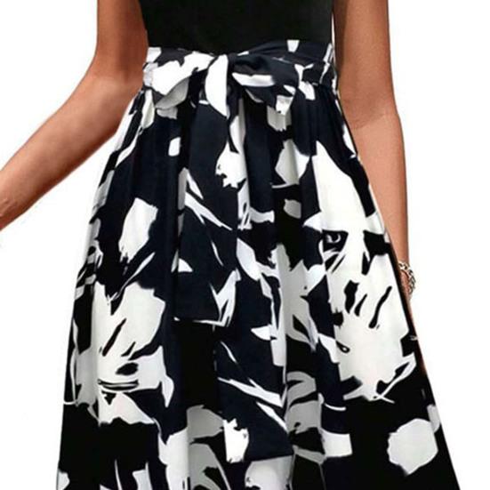 Женское летнее платье с круглым вырезом и коротким рукавом, с принтом и дизайном стыков, платье миди со струящимся подолом, пляжное вечернее платье