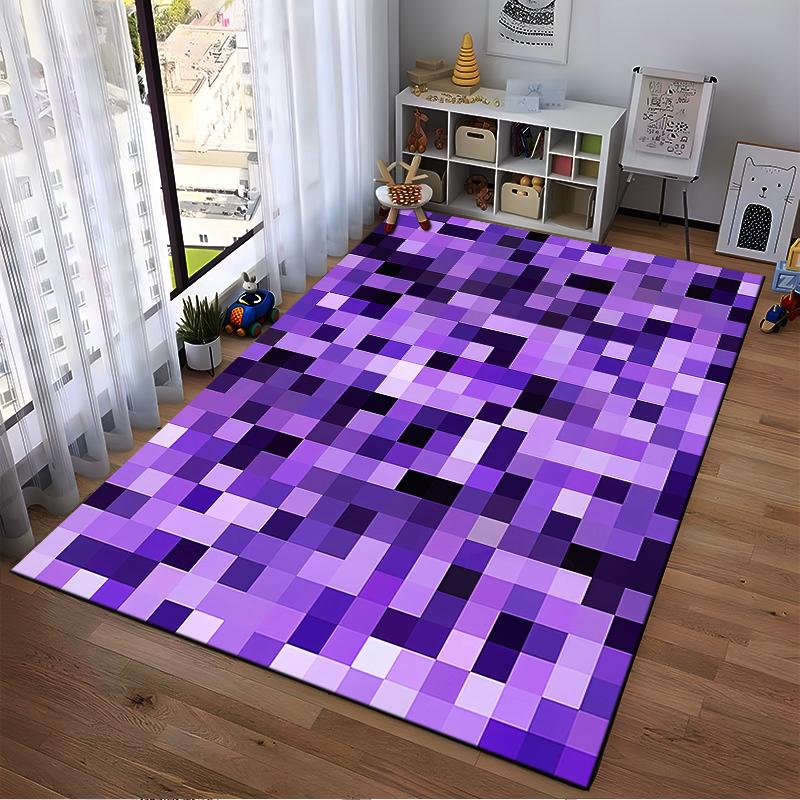 Geometric Purple Pixel Design Area Rug for Modern Home Decor Suitable for use as an anti-slip for living room bedroom sofas