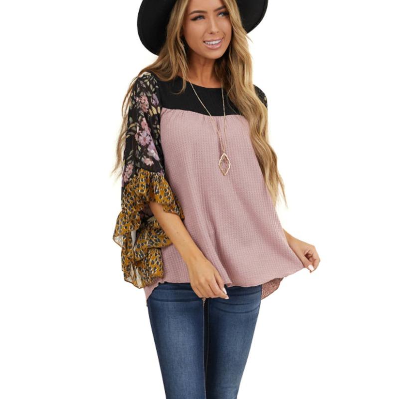 Весенне-осенняя свободная футболка с рукавом «летучая мышь» с принтом, женская мода, элегантная футболка больших размеров, женские повседневные винтажные офисные женские футболки, женская одежда 24575