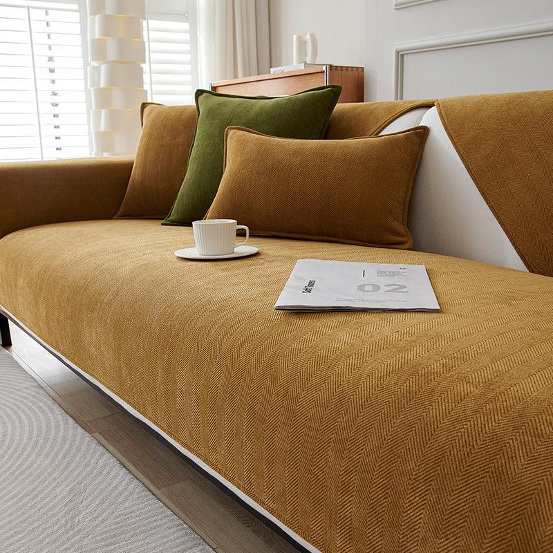 Sofa Cushion Four Seasons Universal Non-Slip Herringbone Chenille Cushion Summer Green Sofa Cover