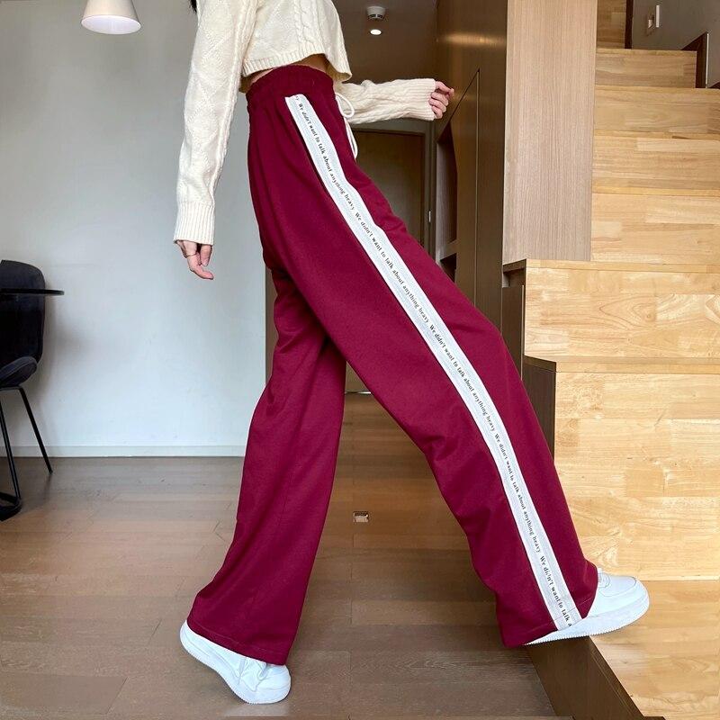 Женские свободные широкие брюки с высокой талией, весенне-осенние свободные спортивные штаны в полоску по бокам, новые женские длинные брюки больших размеров 4XL