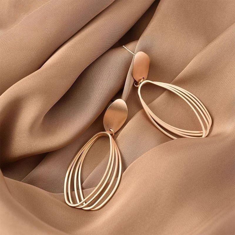 Retro Matte Gold Earrings, Women's Hong Kong Style New Trendy Earrings, Temperament Metal Earrings, Cool Style Ear Accessories