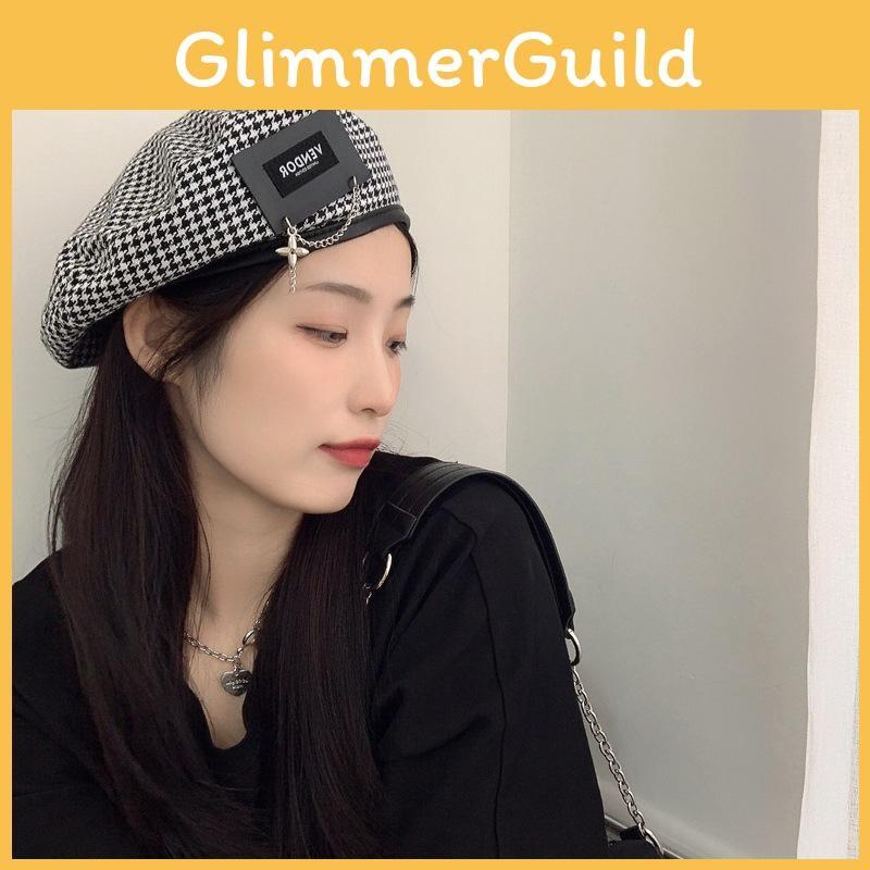 Стильный японский берет в гусиную лапку для женщин с уникальной металлической нашивкой