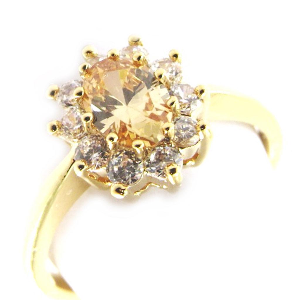 Gold Plated Ring 'Victorina' Golden Amber - 12x10 Mm